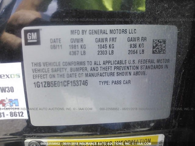 1G1ZB5E01CF153746 - 2012 CHEVROLET MALIBU LS GRAY photo 9