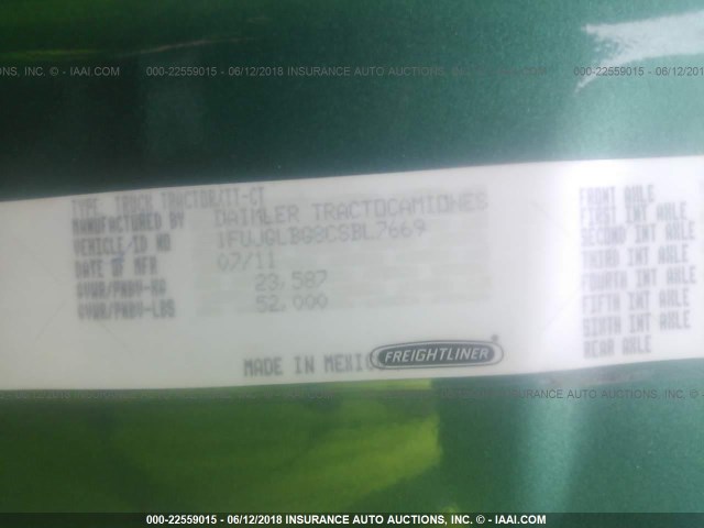 1FUJGLBG8CSBL7669 - 2012 FREIGHTLINER CASCADIA 125  Unknown photo 10
