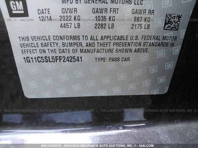 1G11C5SL5FF242541 - 2015 CHEVROLET MALIBU 1LT 紫色 照片 9