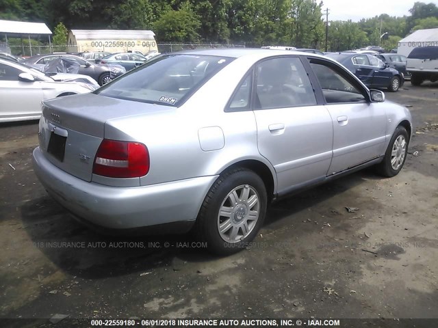 WAUDC28D7YA187302 - 2000 AUDI A4 1.8T QUATTRO SILVER photo 4