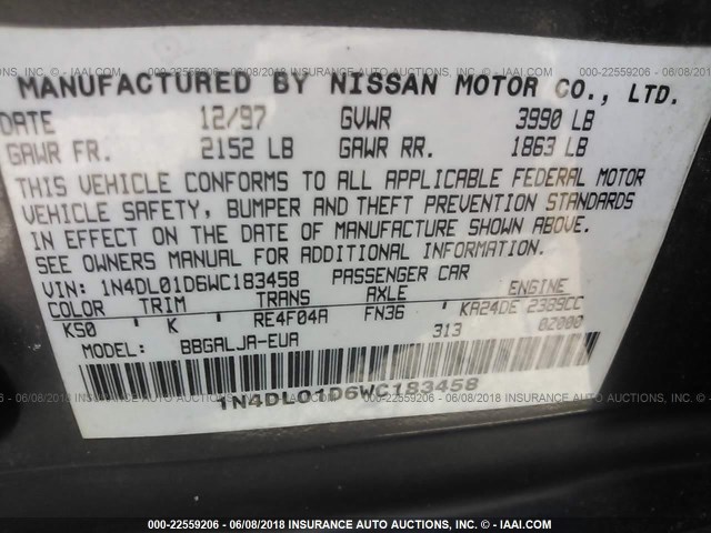 1N4DL01D6WC183458 - 1998 NISSAN ALTIMA XE/GXE/SE/GLE Champagne photo 9