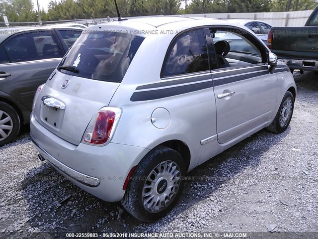 3C3CFFCR1CT118174 - 2012 FIAT 500 LOUNGE SILVER photo 4