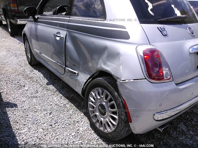 3C3CFFCR1CT118174 - 2012 FIAT 500 LOUNGE SILVER photo 6