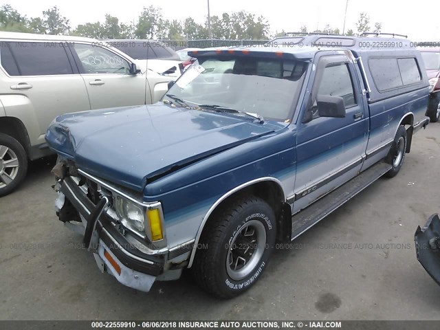 1GCCS14Z6P8109208 - 1993 CHEVROLET S TRUCK S10 BLUE photo 2