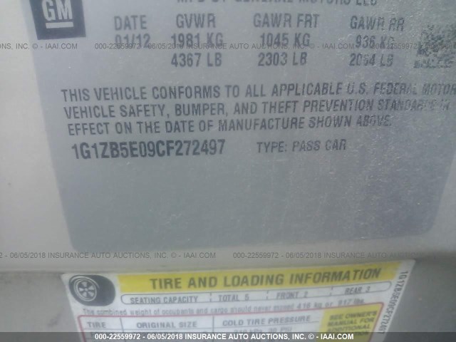 1G1ZB5E09CF272497 - 2012 CHEVROLET MALIBU LS თაფლისფერი ფოტო 9