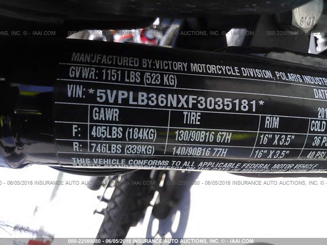 5VPLB36NXF3035181 - 2015 VICTORY MOTORCYCLES GUNNER BLACK photo 10