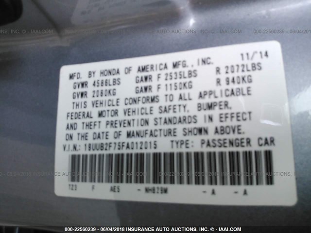 19UUB2F75FA012015 - 2015 ACURA TLX ADVANCE BLUE photo 9