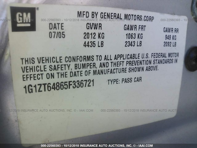 1G1ZT64865F336721 - 2005 CHEVROLET MALIBU MAXX LS SILVER photo 9