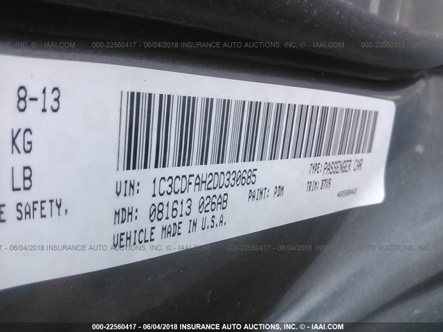 1C3CDFAH2DD330685 - 2013 DODGE DART SE/AERO GRAY photo 9