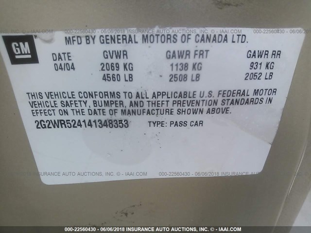 2G2WR524141348353 - 2004 PONTIAC GRAND PRIX GTP თაფლისფერი ფოტო 9