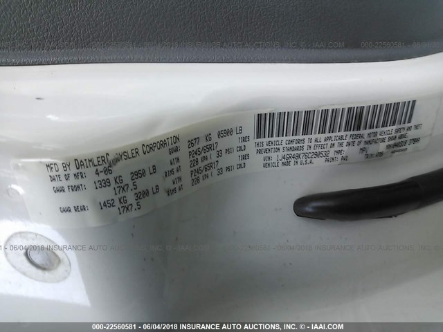 1J4GR48K76C290532 - 2006 JEEP GRAND CHEROKEE LAREDO/COLUMBIA/FREEDOM 白色 照片 9