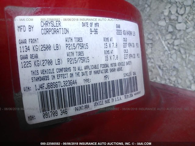 1J4FJ68S6TL323644 - 1996 JEEP CHEROKEE SPORT/CLASSIC წითელი ფოტო 9