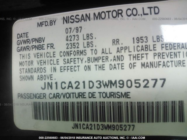 JN1CA21D3WM905277 - 1998 NISSAN MAXIMA GLE/GXE/SE BLACK photo 9