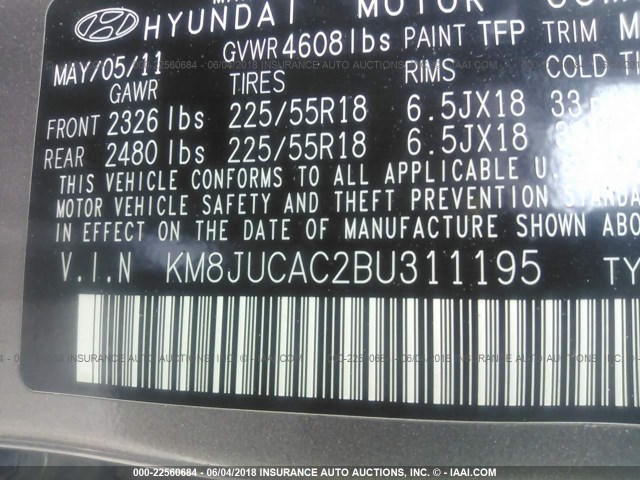 KM8JUCAC2BU311195 - 2011 HYUNDAI TUCSON GLS/LIMITED 棕色 照片 9