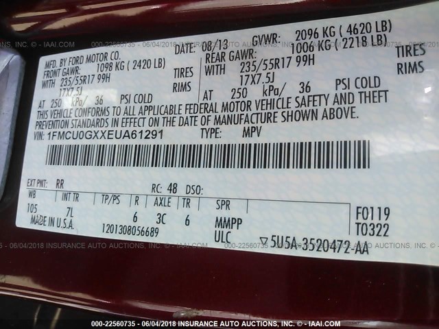 1FMCU0GXXEUA61291 - 2014 FORD ESCAPE SE RED photo 9