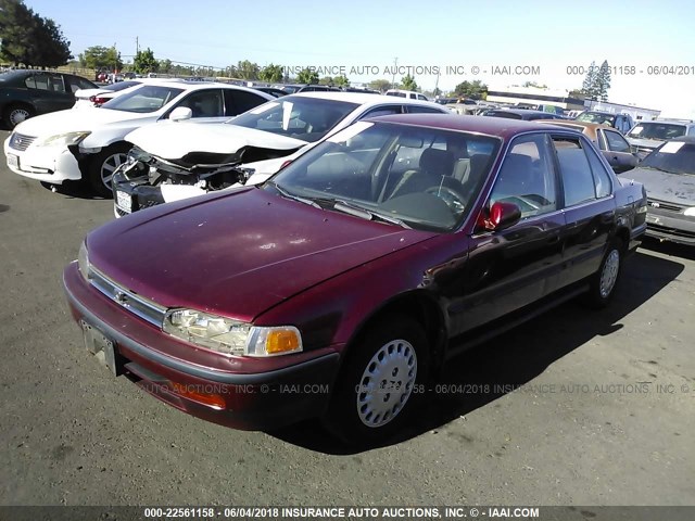 JHMCB7655NC015035 - 1992 HONDA ACCORD LX/EX BURGUNDY photo 2