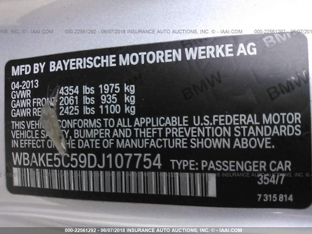 WBAKE5C59DJ107754 - 2013 BMW 328 I SULEV GRAY photo 9