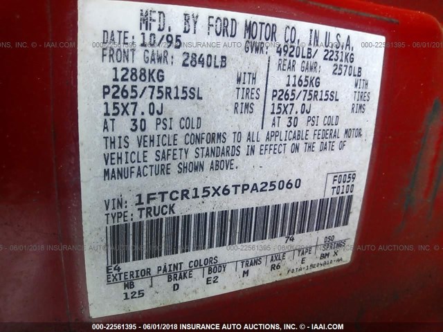 1FTCR15X6TPA25060 - 1996 FORD RANGER SUPER CAB RED photo 9