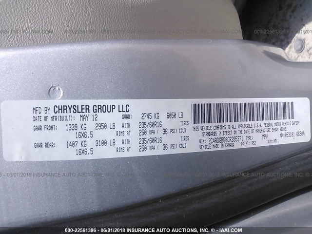 2C4RDGBG0CR395371 - 2012 DODGE GRAND CARAVAN SE SILVER photo 9