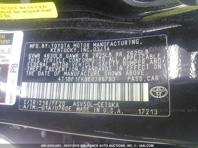 4T1BF1FK9EU388783 - 2014 TOYOTA CAMRY L/SE/LE/XLE Qara foto 9