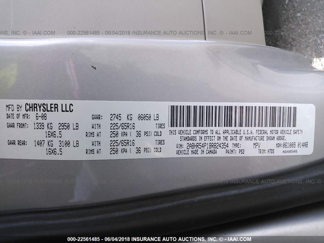 2A8HR54P18R824354 - 2008 CHRYSLER TOWN & COUNTRY TOURING SILVER photo 9