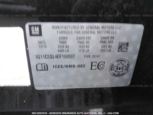 1G11C5SL4EF199597 - 2014 CHEVROLET MALIBU 1LT GRAY photo 9