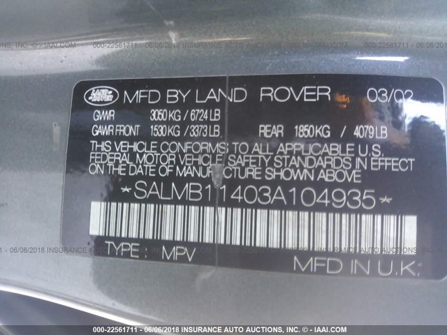 SALMB11403A104935 - 2003 LAND ROVER RANGE ROVER HSE TURQUOISE photo 9