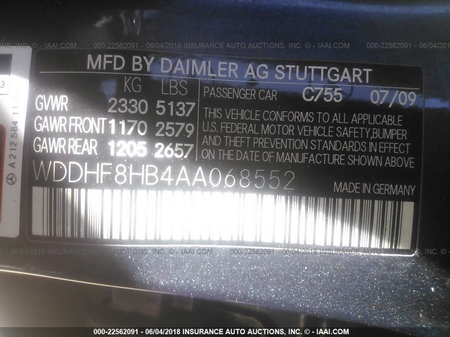 WDDHF8HB4AA068552 - 2010 MERCEDES-BENZ E 350 4MATIC GRAY photo 9