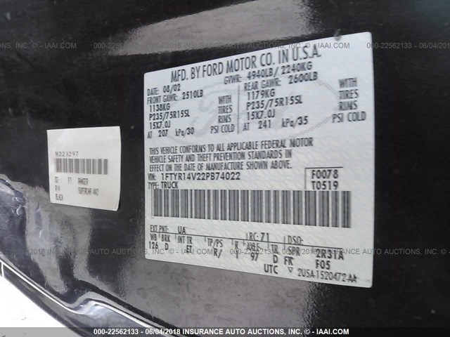 1FTYR14V22PB74022 - 2002 FORD RANGER SUPER CAB BLACK photo 9