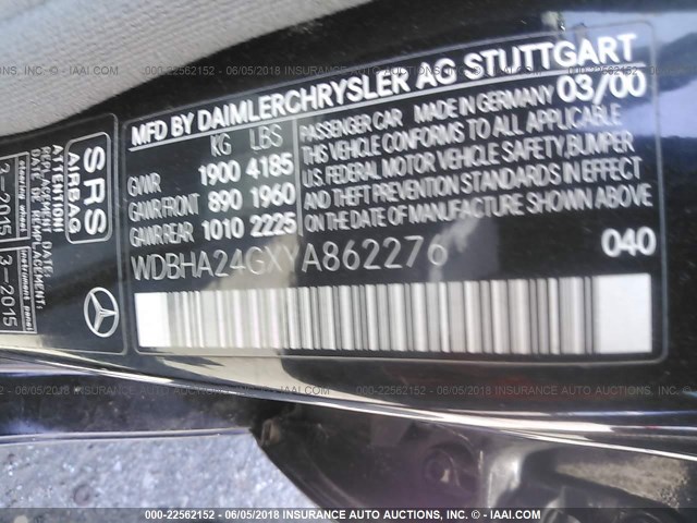 WDBHA24GXYA862276 - 2000 MERCEDES-BENZ C 230 BLACK photo 9