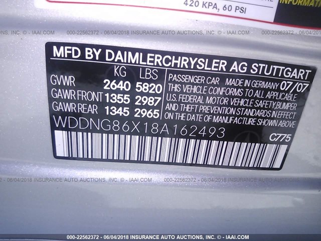 WDDNG86X18A162493 - 2008 MERCEDES-BENZ S 550 4MATIC SILVER photo 9