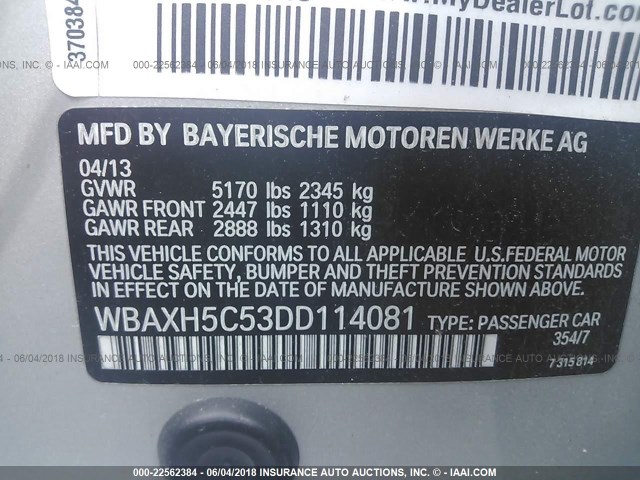 WBAXH5C53DD114081 - 2013 BMW 528 XI SILVER photo 9