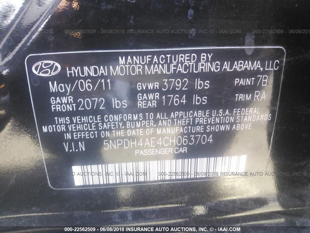 5NPDH4AE4CH063704 - 2012 HYUNDAI ELANTRA GLS/LIMITED BLACK photo 9