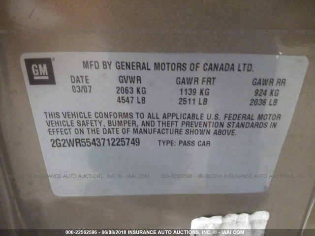 2G2WR554371225749 - 2007 PONTIAC GRAND PRIX GT TAN photo 9