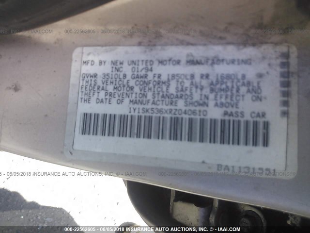 1Y1SK536XRZ040610 - 1994 GEO PRIZM LSI BEIGE photo 9