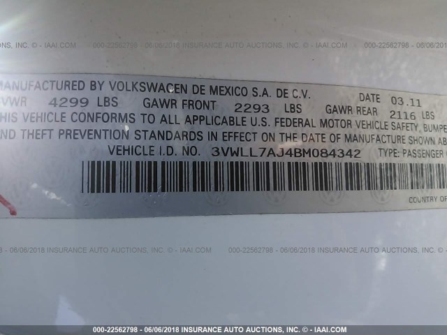 3VWLL7AJ4BM084342 - 2011 VOLKSWAGEN JETTA TDI WHITE photo 9