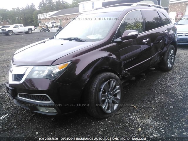 2HNYD2H58BH509653 - 2011 ACURA MDX ADVANCE MAROON photo 2