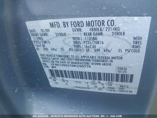 1FMCU59319KC65776 - 2009 FORD ESCAPE HYBRID BLUE photo 9