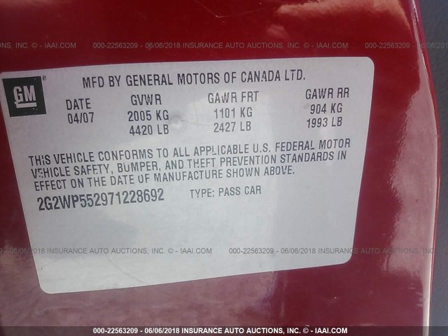 2G2WP552971228692 - 2007 PONTIAC GRAND PRIX Qırmızı foto 9