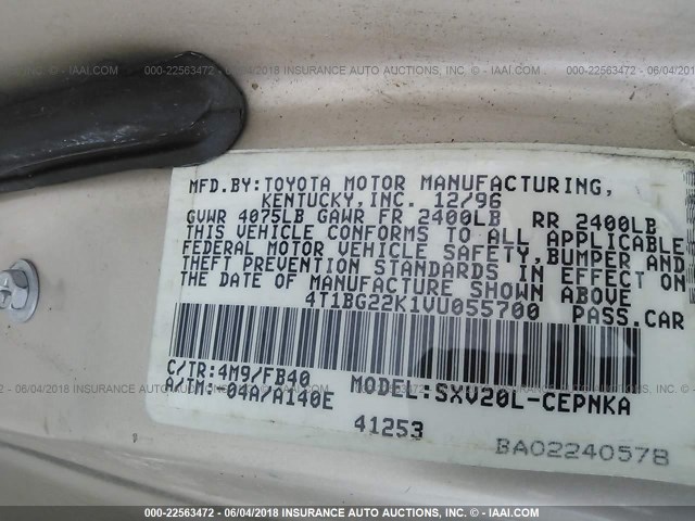 4T1BG22K1VU055700 - 1997 TOYOTA CAMRY CE/LE/XLE 金色 照片 9