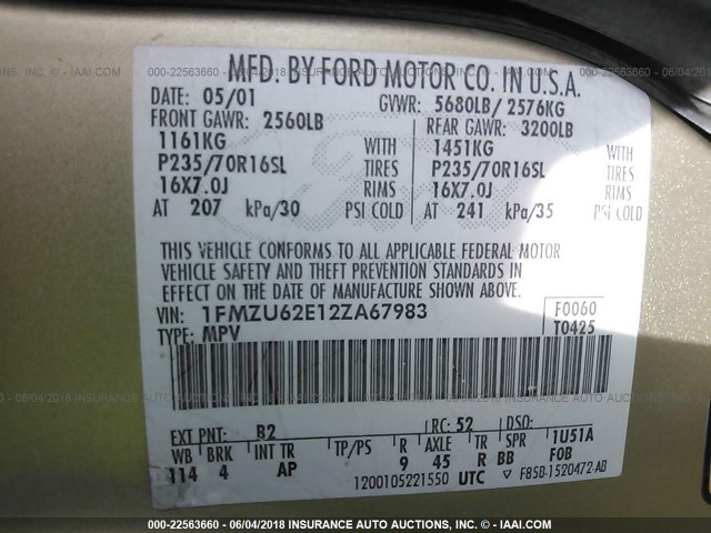 1FMZU62E12ZA67983 - 2002 FORD EXPLORER XLS BEIGE photo 9