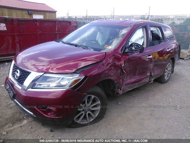 5N1AR2MM8EC727732 - 2014 NISSAN PATHFINDER S/SV/SL/PLATINUM MAROON photo 2