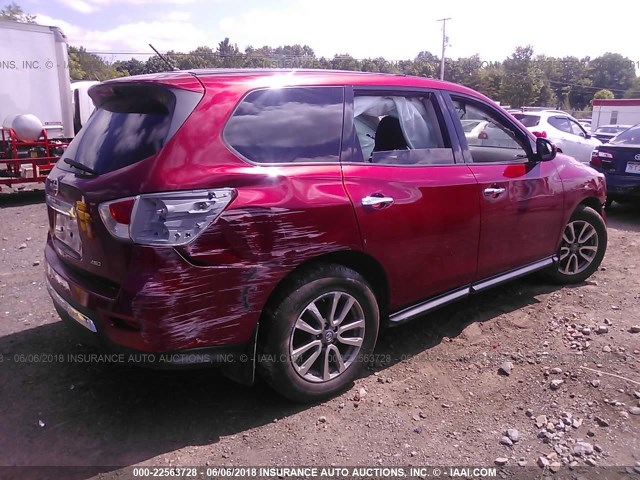 5N1AR2MM8EC727732 - 2014 NISSAN PATHFINDER S/SV/SL/PLATINUM MAROON photo 4