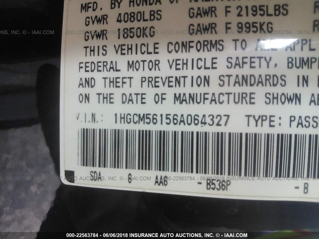 1HGCM56156A064327 - 2006 HONDA ACCORD VALUE BLUE photo 9