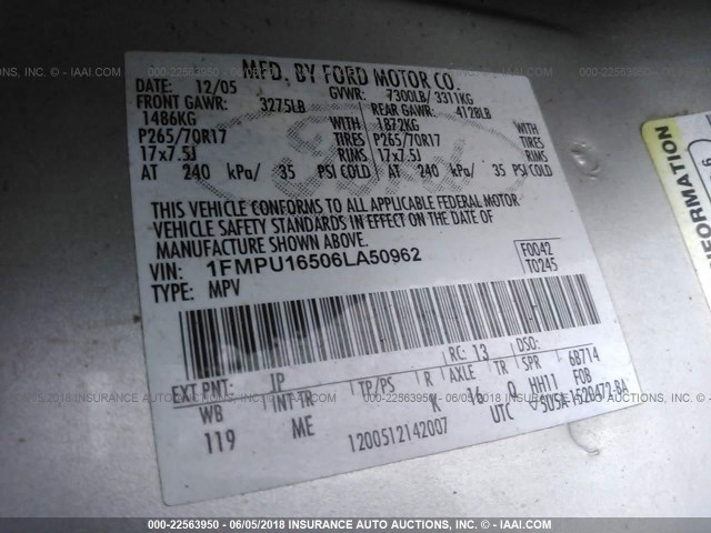 1FMPU16506LA50962 - 2006 FORD EXPEDITION XLT SILVER photo 9