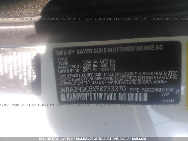 WBA3N3C5XFK233370 - 2015 BMW 428 I WHITE photo 9