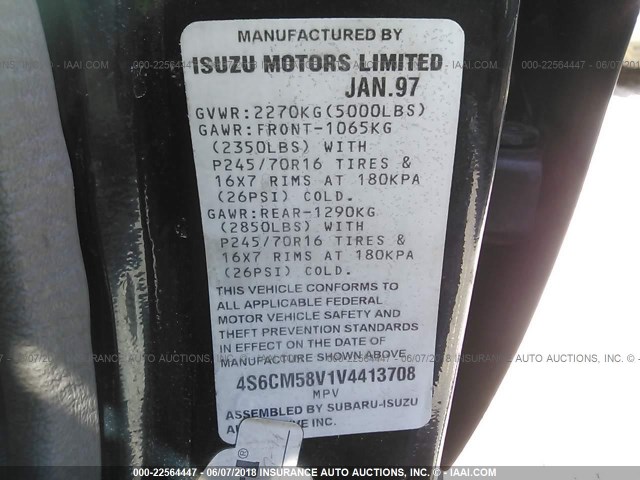 4S6CM58V1V4413708 - 1997 HONDA PASSPORT EX/LX 绿色 照片 9