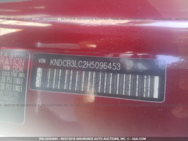 KNDCB3LC2H5096453 - 2017 KIA NIRO FE/LX RED photo 9