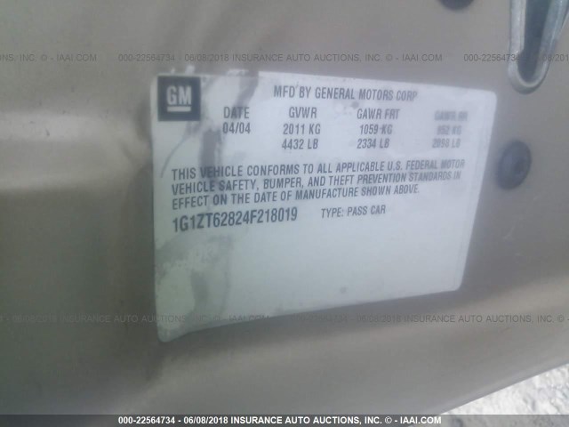 1G1ZT62824F218019 - 2004 CHEVROLET MALIBU MAXX LS GOLD photo 9