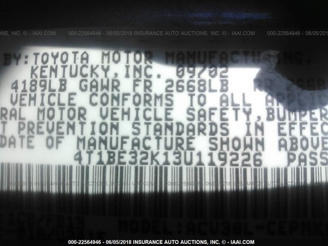 4T1BE32K13U119226 - 2003 TOYOTA CAMRY LE/XLE/SE 银色 照片 9